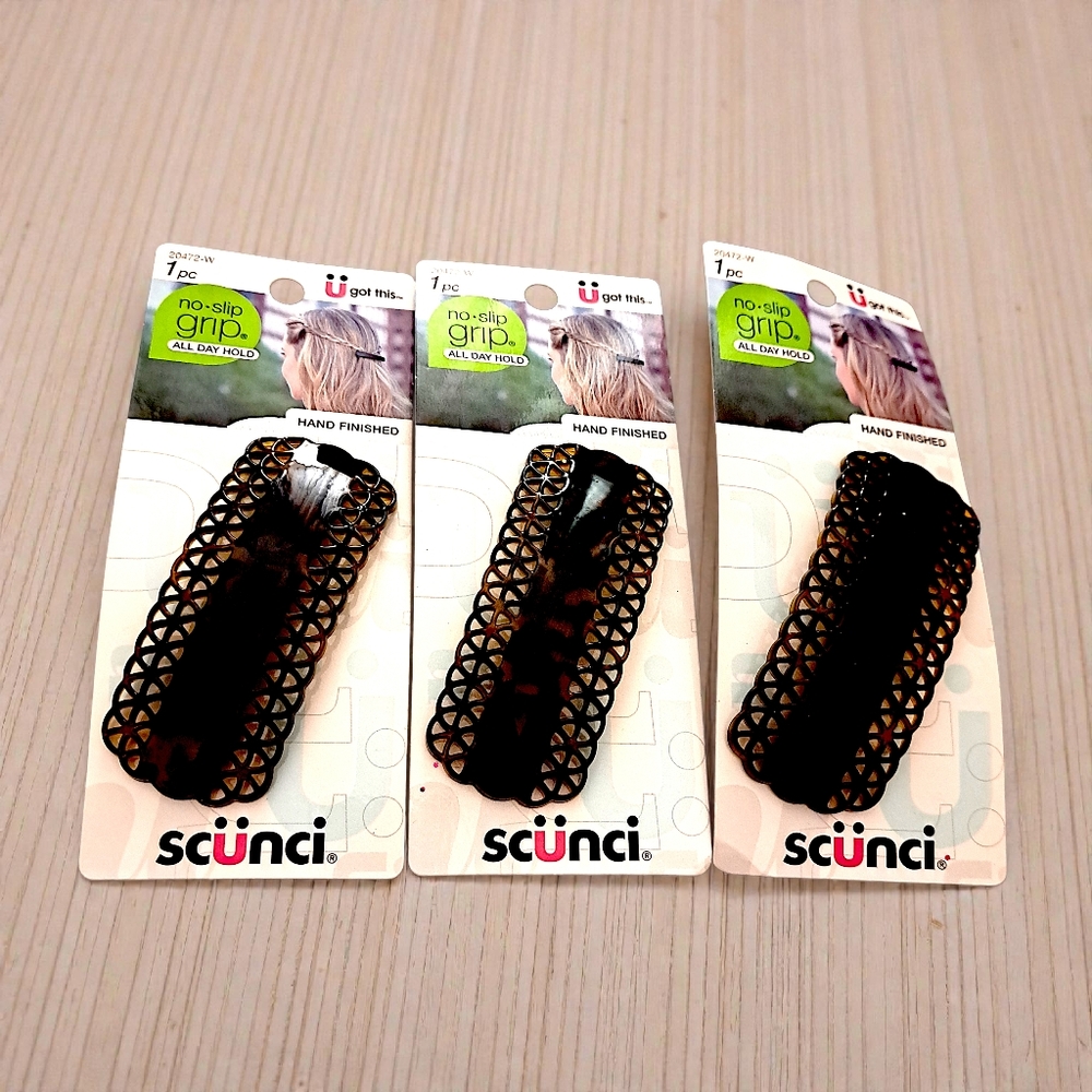 🟤 Scünci No-Slip Grip Barrettes (3-Pack Bundle)